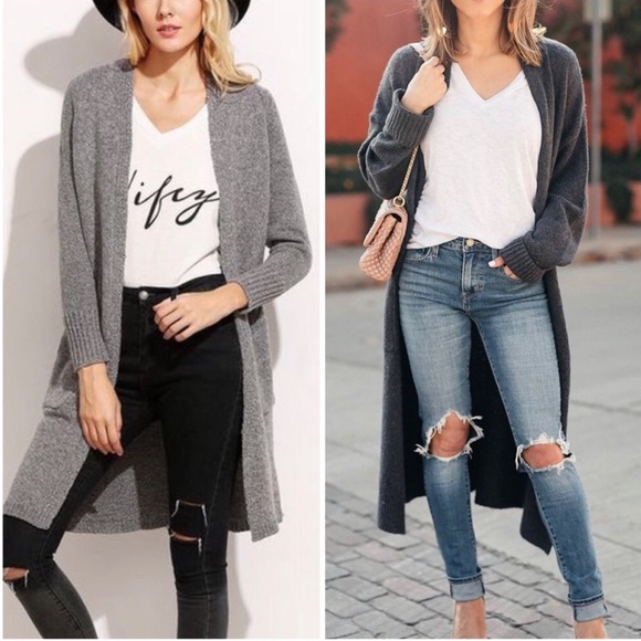Sweaters - Softest Chenille long cardigan in charcoal